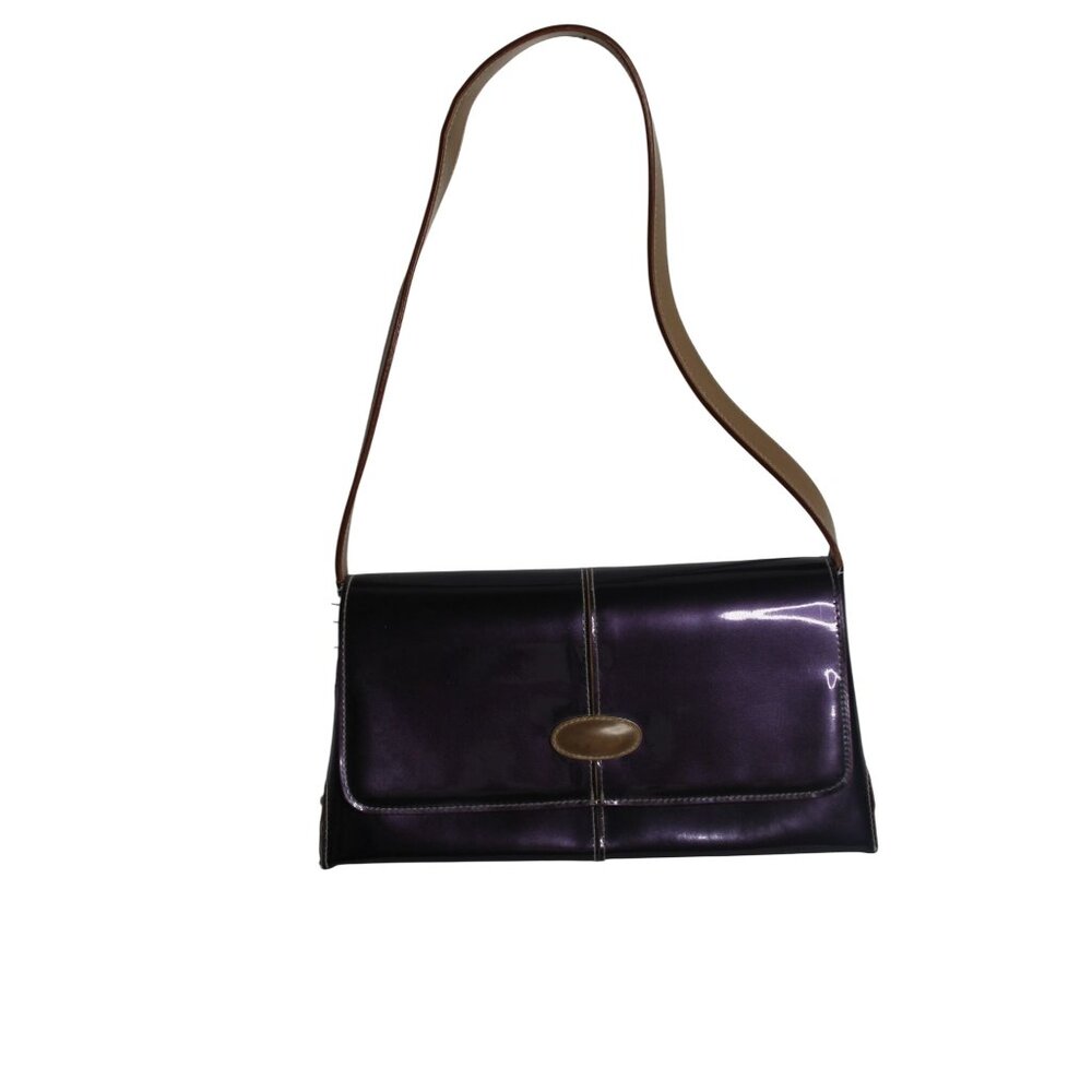 Purple Purse with Leather Strap and Cloth Interiorโ
